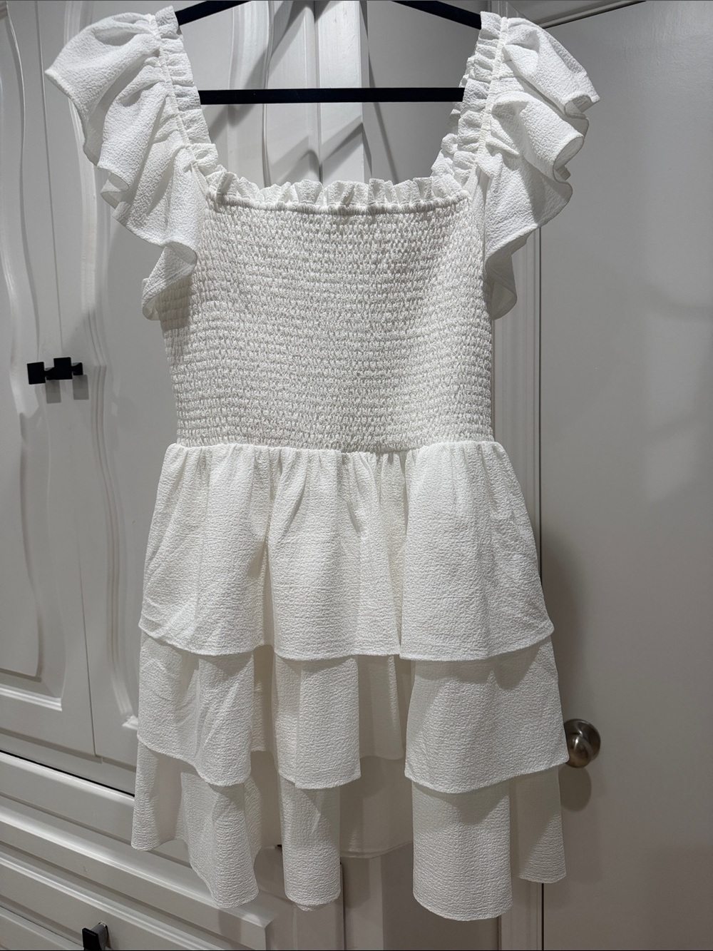 Express Girls White Smocked Ruffle Tiered Dress